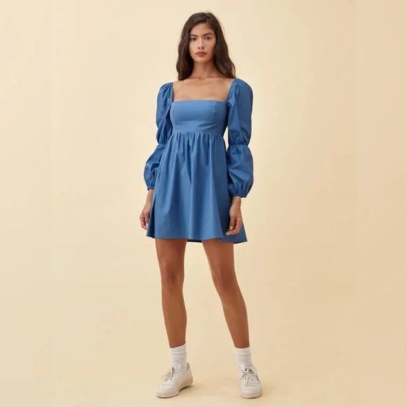 Reformation Blue Michaela Puff Sleeve Mini Dress - Picture 2 of 9